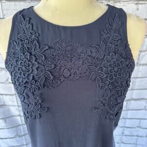 Preowned Ann Taylor LOFT Blue Floral Lace Overlay Applique Drop Waist XXS Petite